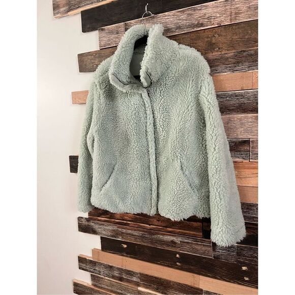 PacSun NWT Mint Green Sage Sherpa zip Jacket - Women's M/L - Picture 1 of 5